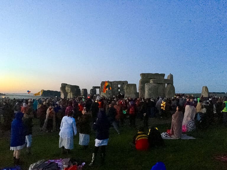 Travellers at the summer solstice at Stonehenge.