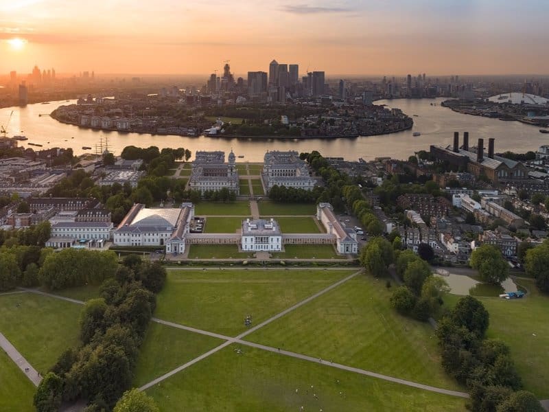 Image of Greenwich from the sky, in London.