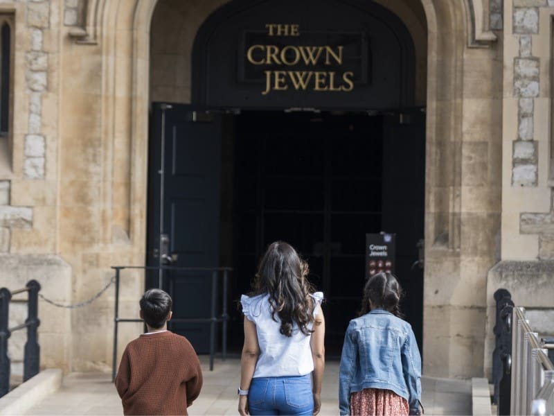 Visitors in the Tower of London about to see the Crown Jewels