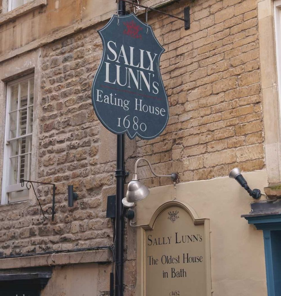 A photo of the Sally Lunn's sign outside their cafe in Bath.