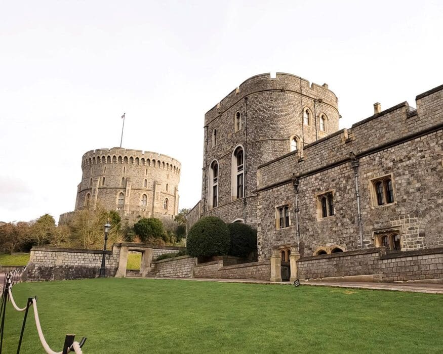 Inside Windsor Castle with the famous Round Tower in the back of the frame.