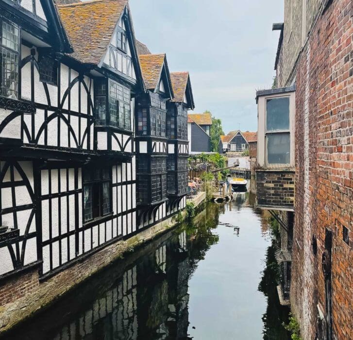 Canterbury in Kent, River Stour which often has boats with tourist passing by.