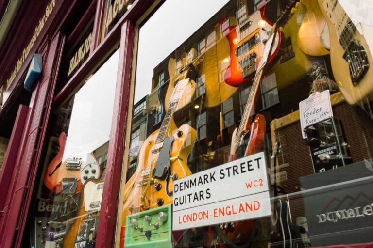 London's Most Famous Guitar Store - Hanks - Acoustic Instrument Specialists. On Denmark Streets.