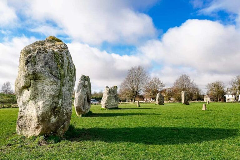 Avebury Henge and Stone Circles, standing upright.