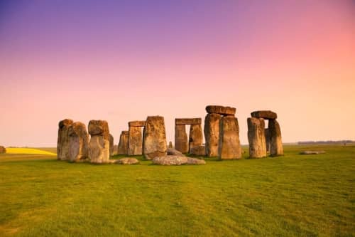 Stonehenge in Wiltshire, the pre-historic monument visited as a tourist attraction.